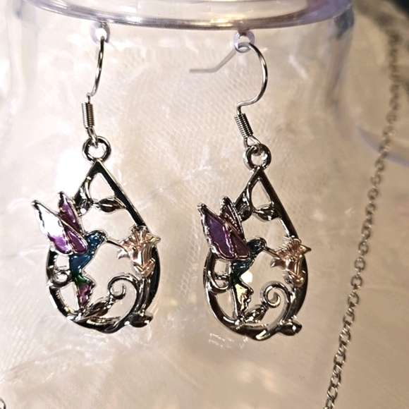 Hummingbird Necklace Set w Earings - Picture 1 of 3